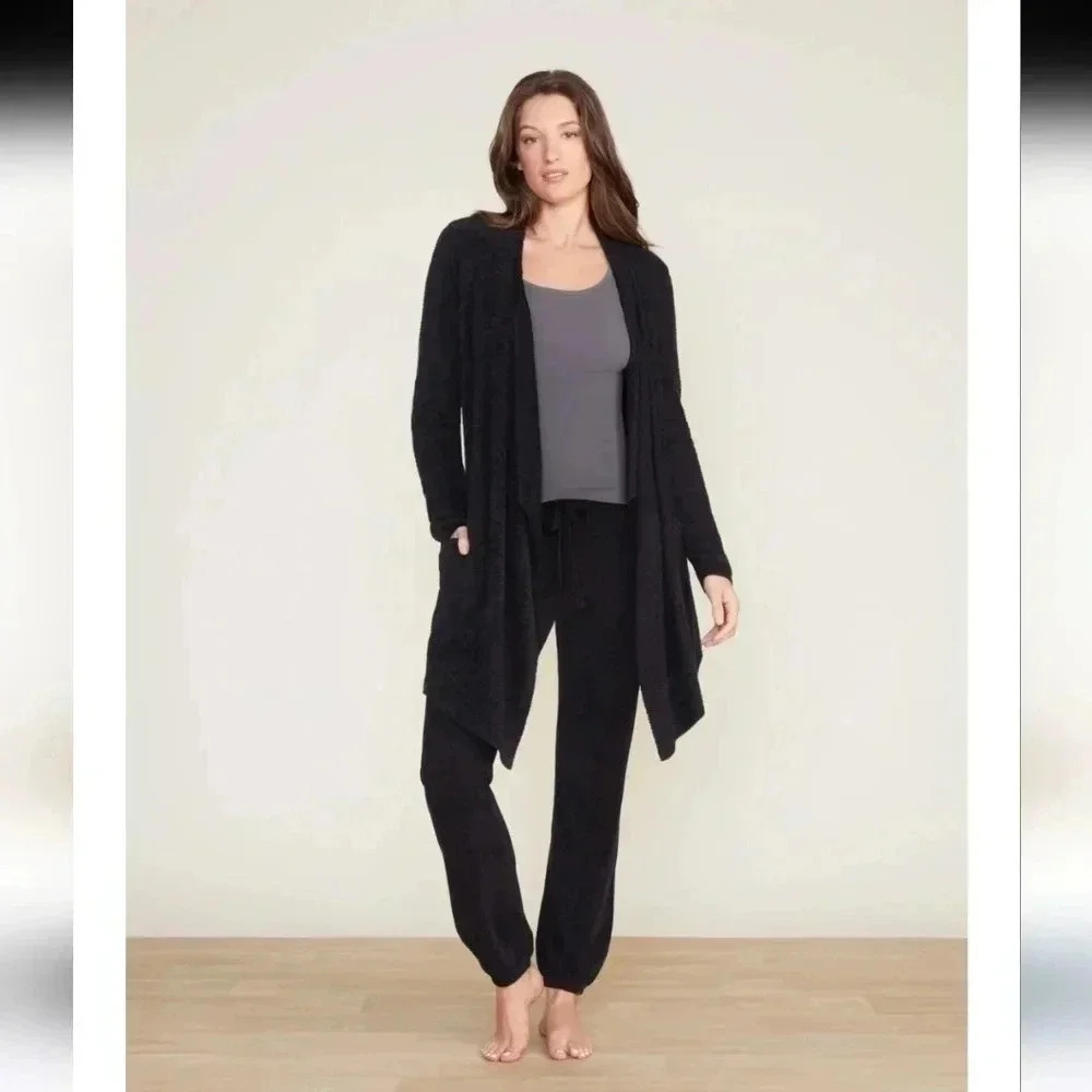 Barefoot Dreams Cozy Chic‎ Lite Island Wrap Waterfall Cardigan Black Sz S/M